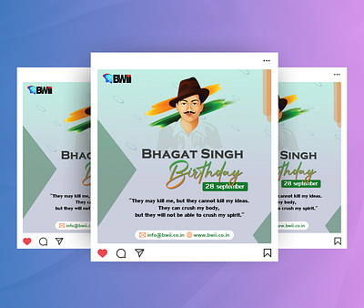 Bhagat Singh Jayanti Social Media Post bhagat singh jayanti bhagat singh jayanti post birthday social media canva creatives design figma graphic design indesign modren post design photoshop social media creatives social media post unique designs