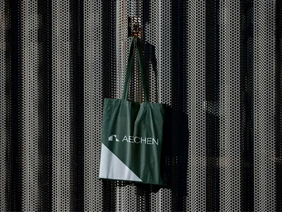 Aechen Architects Logo Design Tote Bag architect architecture bag blue branding design geometric graphic design green icon logo mark tote