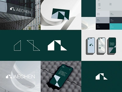 Aechen Architects Brand Visual Identity Logo Design architecture brand branding design designer freelance geometric graphic design green icon identity logo mark vector visual