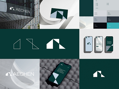 Aechen Architects Brand Visual Identity Logo Design architecture brand branding design designer freelance geometric graphic design green icon identity logo mark vector visual