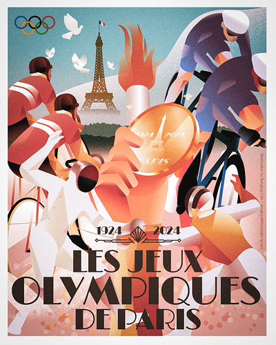 Paris Olympics from 1924 to 2024 art deco illustration olympics paris olympic poster sports vintage