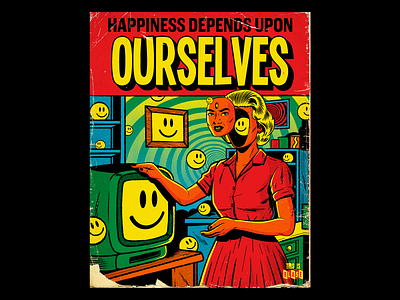Happiness depends upon ourselves comic book comics design illustration psychedelic retro surrealism typography vector vintage vintage pulp