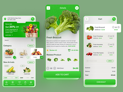 Green Cart Mobile APP "Grocery Store" customerreviews dairy figma freshproduce fruits grocerydelivery healthyeating homedelivery mobile app mobile application mobilewallet onlineshopping ordertracking organicproducts productsearch shoppinglist trends 2024 ui userfriendly vegetables