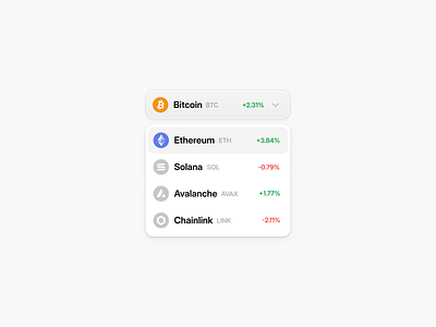 Token Dropdown blockchain chart coin crypto dropdown finance ui user interface