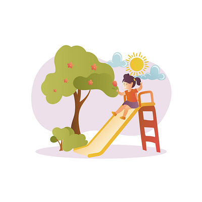 Child on the Playground 2D Animation 2d animation child childhood creative play flat girl illustration kid kids kids playing motion nature outdoor play plaing playful learning playgroup slide trees yard