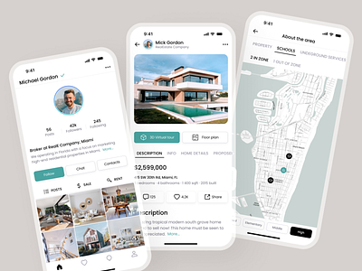 Broker's Profile Mobile App | RealE agency animation appartment broker building filters home house map mobile mobile app mobile design properties real estate mobile app realestate realtor rental residence user profile uxui