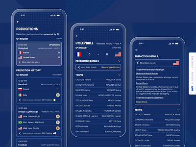 Olympics App - Predictions ai ai models app art brand branding clean creative dailyui graphic design minimal mobile olympics predictions product design simple sports ui ux visual design