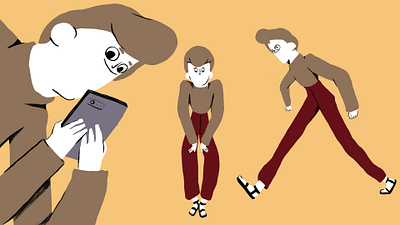 Character design for "Bear Watching" - The tourist 2d animation animation annoying boy character character design character sheet drawing emotions frame by frame human illustration influencer phone selfie tvpaint