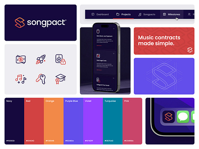 Songpact Brand Elements app icon brand brand guide branding color palette guidelines icon design icons illustration iphone logo logo design menu music nav stroked visual identity