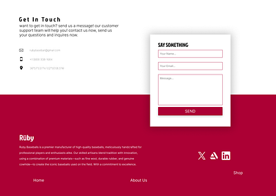 Ruby Sport Contact Page. baseball baseball company branding design illustration logo ui uiux