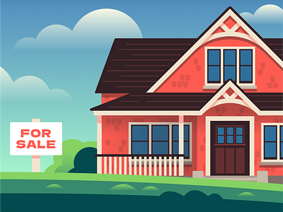 HappyHomes Hero Illustration building color craftsman design figma for sale gradient home home buyer house illustration illustrator real estate realty