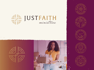 JustFaith Branding badge brand branding circle design faith graphic design hands heart justfaith labyrinth logo maze ministry nonprofit script support texture torn volunteer