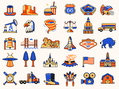 USA Icons america design elements flat design icons illustration landmarks line art symbols tourist travel united states usa