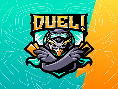 DUEL! bird branding card clash design duel esports game gaming graphic headphones illustration logo logotype mascot penguin playing sports streamer tcg