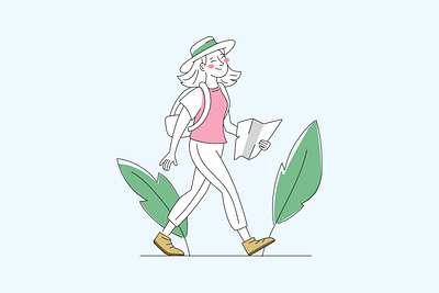 Traveler Girl character illustration flat illustration outline illustration tourism travel vector website illustration woman character