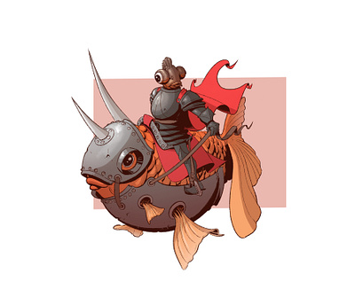 Goldfish Knight cartoon cartoon illustration cartooning character design character designer concept art dark knight dnd fantasy fish goldfish illustration knight lancelot procreate warrior