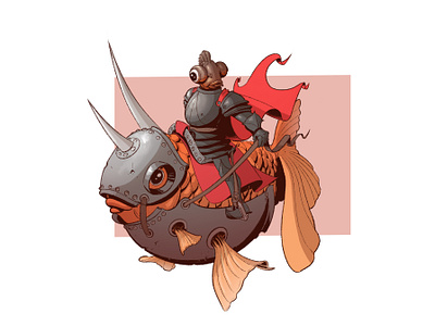 Goldfish Knight cartoon cartoon illustration cartooning character design character designer concept art dark knight dnd fantasy fish goldfish illustration knight lancelot procreate warrior