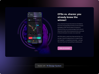 Fintech App Promo Website | M-Design System 3d app black black landing components crypto dark finance fintech graphic design landing landing page promo promotion trading ui ui kit web website