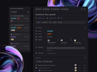 Project Management WebApp - Details app application dark mode design kanban board product design project management task list task view trello ui ux