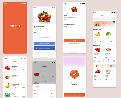 Groshop mobile app app design digital product e commerce food grocery app interaction design minimalism moblie app responsive design ui uiux