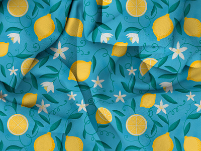 Lemon Bloom Fabric Print | Bed Collection design digital art illustration lemon pattern pattern design surface textile