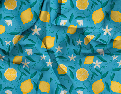 Lemon Bloom Fabric Print | Bed Collection design digital art illustration lemon pattern pattern design surface textile