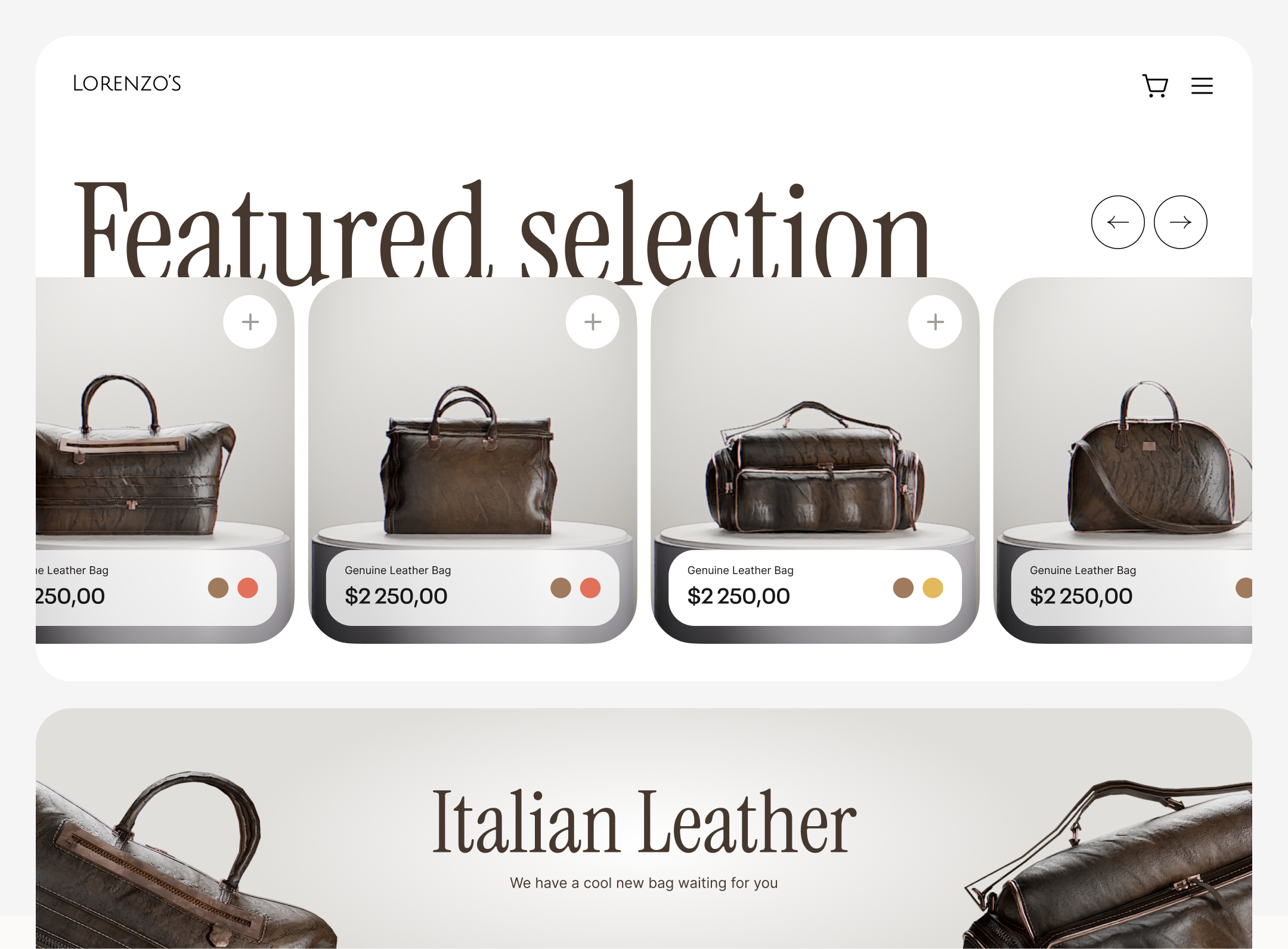 Leather Bag Store bag store landing page leather bag luxury marketplace store store design ui