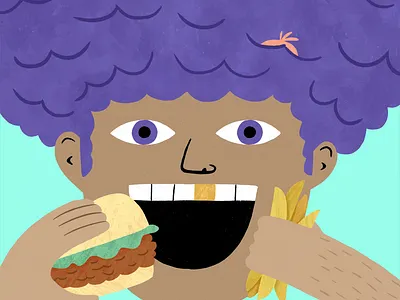 Big Hair Burger animation bird burger editorial food food illustration gold tooth illustration