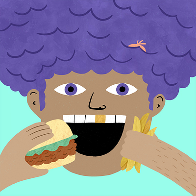 Big Hair Burger animation bird burger editorial food food illustration gold tooth illustration