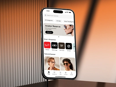 Shopsense Mobile app design app app design contact glasses ecommerce ecommerce app eyewear eyewear store glasses goggles mobile app online store shop shopping sun glasses sunglass app sunglasses sunglasses app design sunglasses store user interface ux