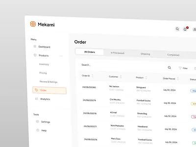 Mekarni - CRM Dashboard (Order) 📦 admin crm dashboard detail order marketing dashboard order page orders saas sales sales dashboard status order tracking tracking order ui