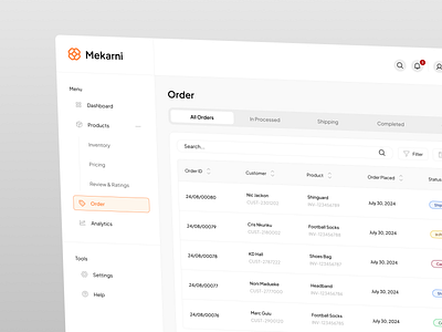 Mekarni - CRM Dashboard (Order) 📦 admin crm dashboard detail order marketing dashboard order page orders saas sales sales dashboard status order tracking tracking order ui