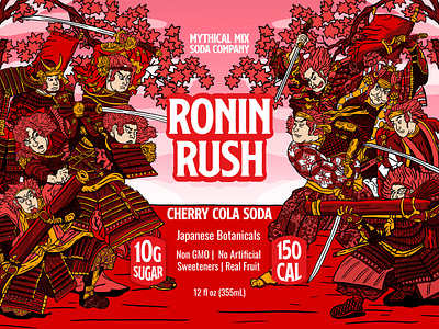 Mythical Mix Soda Co. Ronin Rush Can Design ronin samurai soda can