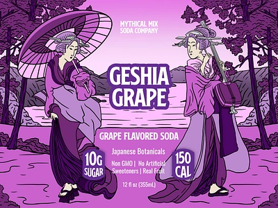 Mythical Mix Soda Co. Geshia Grape Can Design geisha grape samurai soda can