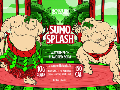 Mythical Mix Soda Co. Sumo Splash Can Design soda can sumo sumo wrestler watermelon soda