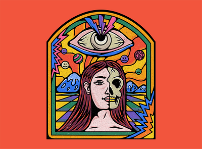 IGNORANCE album branding colorful death design eyes girl gloomy graphic design illustration merch mountain mushroom planet skull ui universe woman