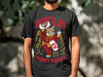 Mythical Mix Soda Co. Monkey Business Shirt Design monkey samurai soda can