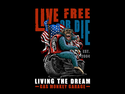 Gas Monkey Garage Live Free Or Die Shirt Design american flag gas monkey merchandise design monkey motorcycle