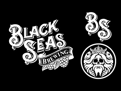 Black Seas Brewing Logo & Badges beer logo branding design branding kit brewing logo skull logo