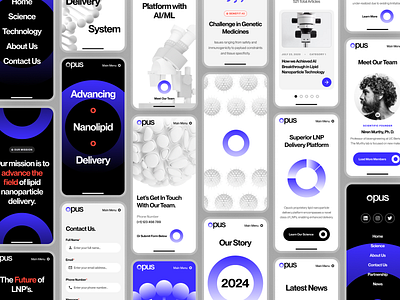 opusbiosciences: AI Lipid Nanoparticle Synthesis | Mobile UIUX 3d biology biotech biotech web design biotech website cell clean dna lipid nanoparticle minimal nanolipid nanoparticle page particle purple responsive science therapeutics ultraviolet web design