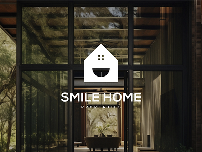 Smile Home properties logo design black branding bulding construction door geometric grapich design home house house logo logo mark modern properties real estate repair smile home white