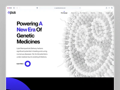 opusbiosciences: AI Lipid Nanoparticle Synthesis | Landing Page 3d biology biology website biotech biotech landing page biotech website clean drug discovery drug discovery website lipid nanoparticle minimal molecule nanolipid nanoparticle protein science science website soft therapeutics white