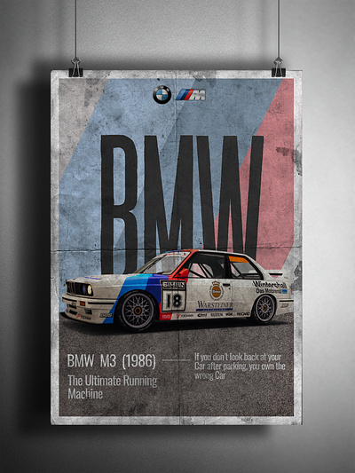 BMW M3 Poster Design adobe illustrator adobe photoshop banner bmw branding colours cover art design dribble graphic design graphic designer portfolio poster social media typography ui vintage wall hanging