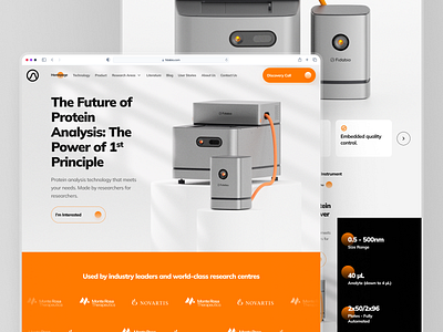 fidabio: Future of Protein Analysis | Biotech Landing Page UIUX 3d biology biotech biotech landing page biotech web design biotech website clean crispr enzyme minimal modern molecule analysis nanoparticle orange protein protein analysis science science website soft therapeutics