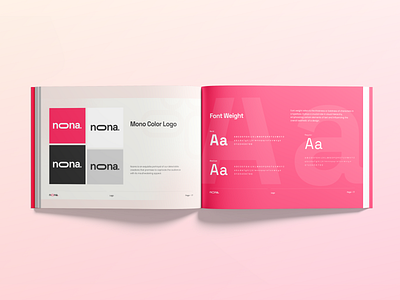 Noona - Brand Guidelines - Screen Collage with Book Catalouge brand guidelines brand identity branding clean fashion pink presentation presentation design visual identity