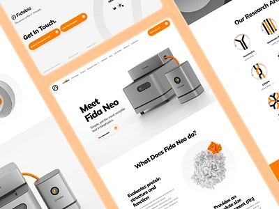 fidabio: Future of Protein Analysis | Biotech Product Page UIUX 3d biology bioprocessing biotech landing page biotech ui biotech web design biotech website clean crispr drug discovery minimal nanoparticle orange product page protein protein analysis responsive science soft therapeutics