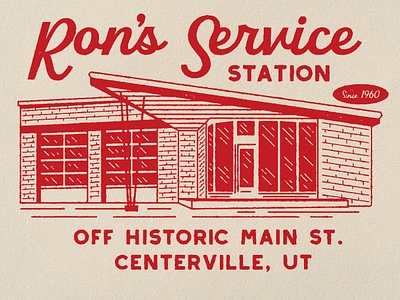 Ron's Service Station badge design illustration logo matchbook old building old station patch phillips 66 retro vintage vintage matchbook