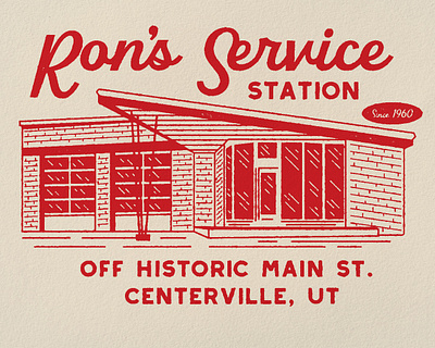 Ron's Service Station badge design illustration logo matchbook old building old station patch phillips 66 retro vintage vintage matchbook