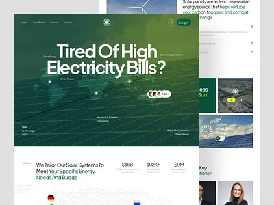 Solara - Solar Panel Landing Page design eco ecofriendly electric electric vehicle energy ev green homepage landing page renewabble energy renewable solar panel turbin ui web web design website website design windmill