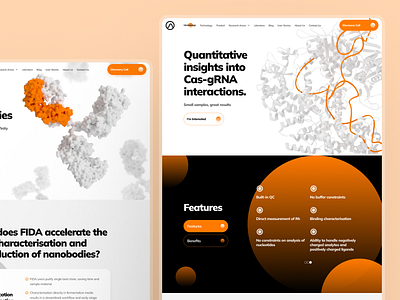 fidabio: Future of Protein Analysis | Research Area Page UIUX 3d biology biotech biotech landing page biotech web design biotech website clean drug discovery drug discovery website minimal molecule orange protein protein analysis reasearch area responsive science soft therapeutics therapeutics website